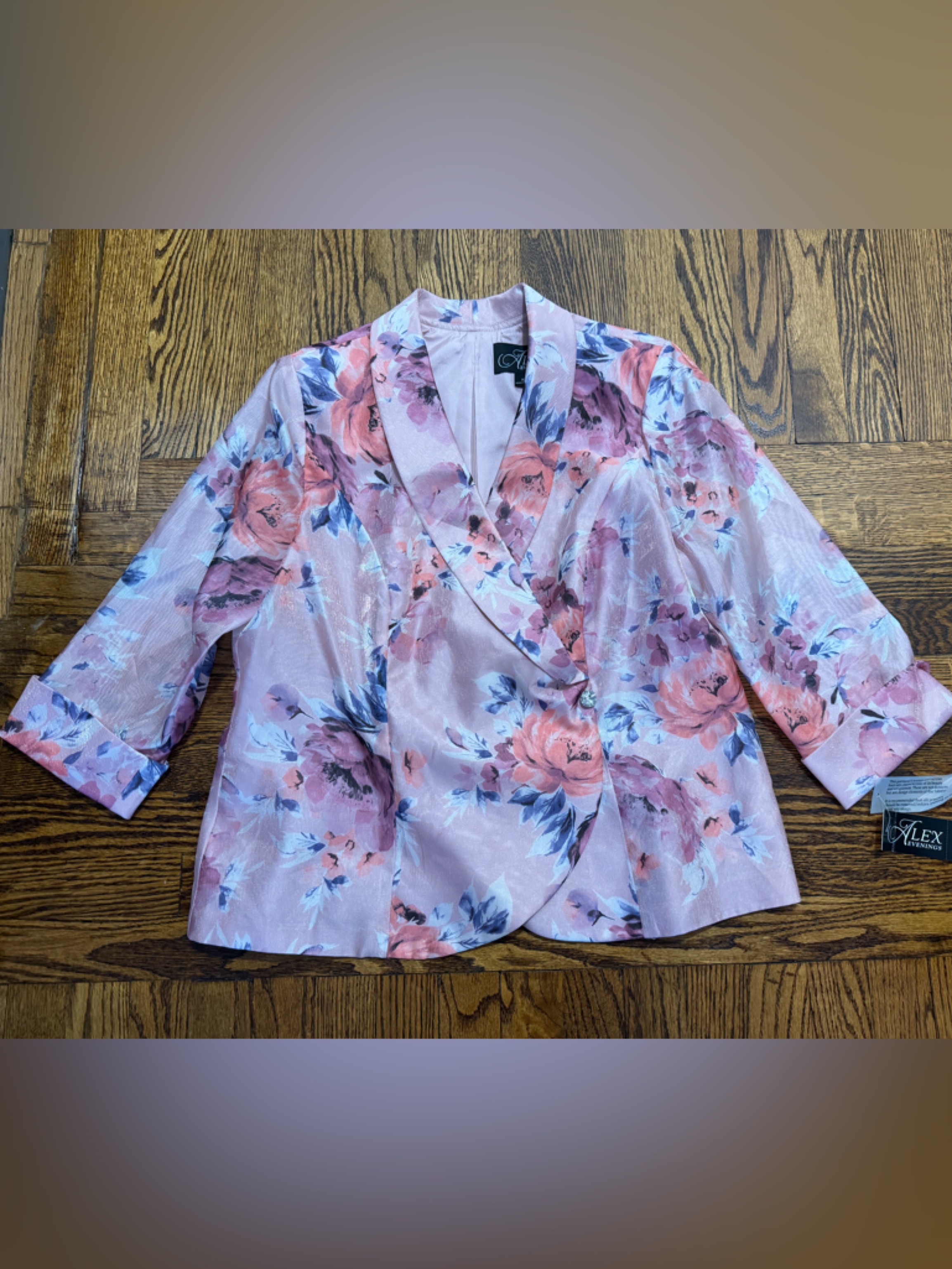 Alex Evenings Pink Floral Satin Dress Jacket